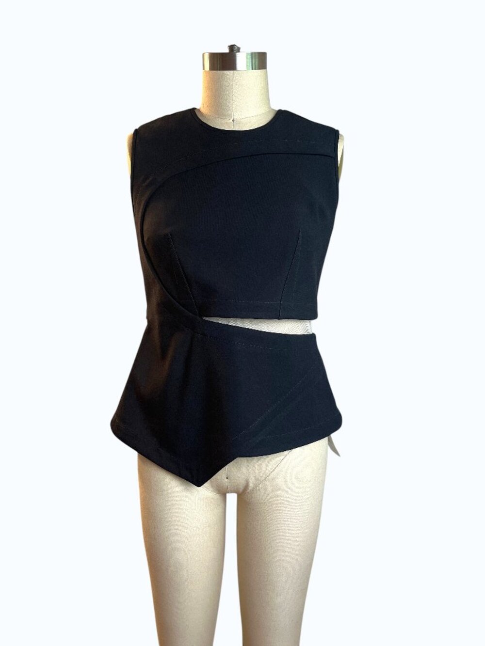 Yigal Azrouël Architectural Black Cutout Top Asymmetric Sleeveless Top Size 10